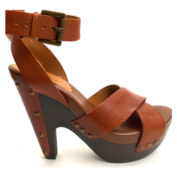Guess Brown Leather Heeled Sandals - Picture 1 of 8